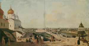 Uitzicht op Moskou vanaf het balkon van het Kremlinpaleis richting de Moskvoretskibrug door Gerard Delabart